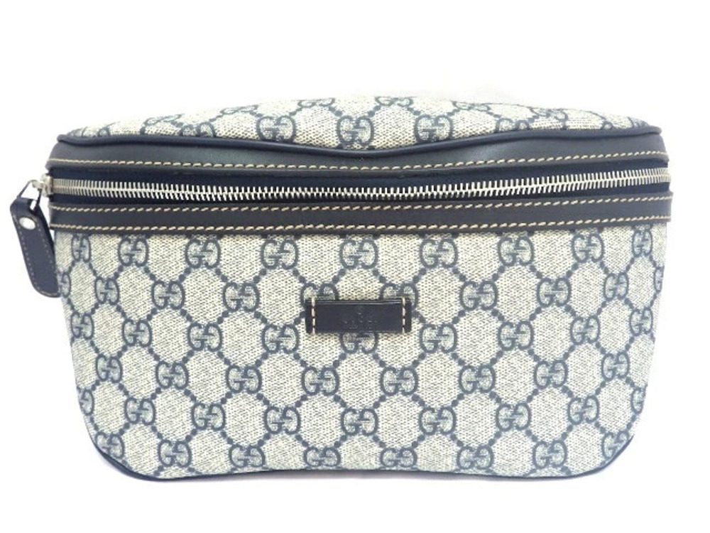 Gucci Waist Belt Crossbody bag body GG Plus x calfskin gray Navy Blue